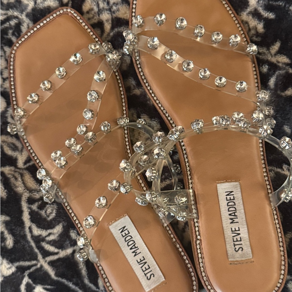 Steve Madden Crystal Embellished Tan Sandals